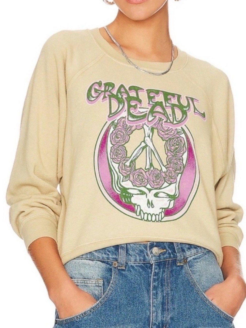 Daydreamer Tan Graphic Tee with Green and Pink Print. Size medium